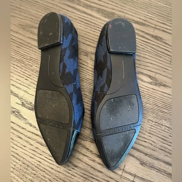 Nine West cap toe black flats dark blue navy houndstooth preppy size 8 women’s - Picture 6 of 7